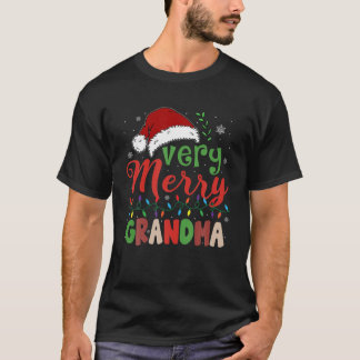 T-shirt Très Joyeuse Grand-mère Santa Hat Noël Lumière Fam