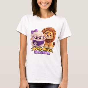 T-shirt Très occupé à lire – Joli lion et agneau amateur d