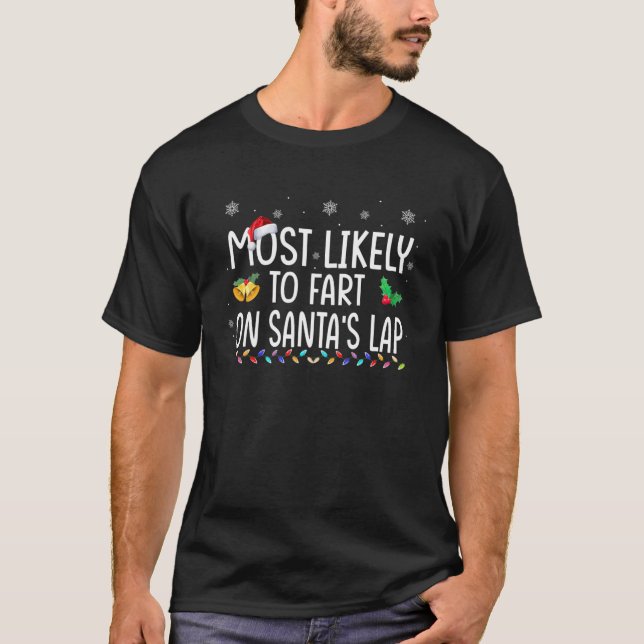 T-shirt Très Probable De Commencer Sur Père Noël Lap Famil (Devant)