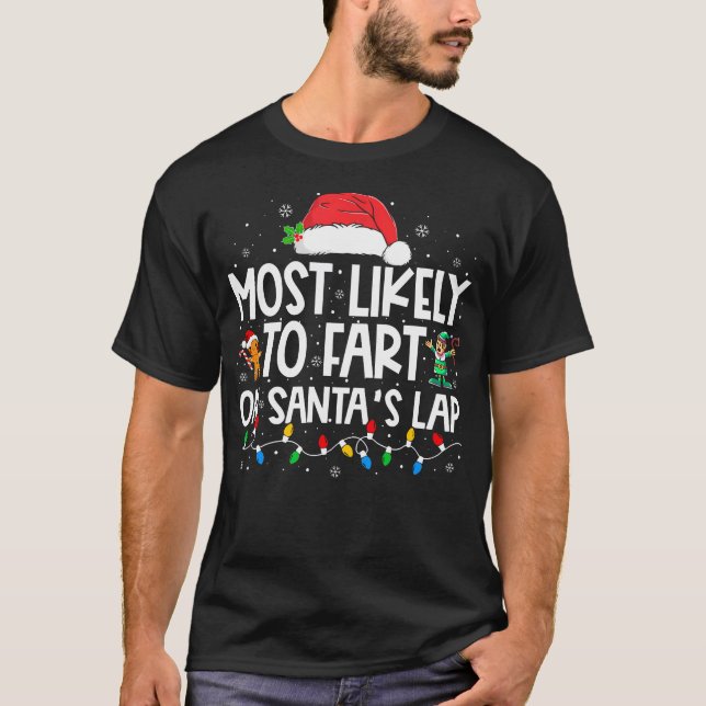 T-shirt Très Probable De Commencer Sur Père Noël Lap Famil (Devant)