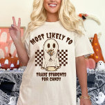 T-shirt Très Probable De Correspondre Personnellement Hall<br><div class="desc">Voici notre T-Shirt Halloween Ghost "Les plus probables", le choix ultime pour un look amusant et cohésif cette saison éffrayante. Cette chemise, parfaite pour les costumes de groupe, présente un design fantôme charmant associé à une légende "Most Probely To", ajoutant une touche humoristique à votre tenue d'Halloween. Fabriqué en tissu...</div>