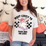 T-shirt Très Probable De Correspondre Personnellement Hall<br><div class="desc">Élevez votre style Halloween avec notre T-shirt "Most Likely To" Halloween Ghost "Conçu pour vous", conçu pour apporter rire et unité à vos célébrations éffrayantes. Cette chemise présente un graphisme de fantôme ludique accompagné d'une phrase spirituelle "Très probable à", ce qui en fait un choix idéal pour les chemises de...</div>