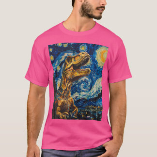 T-shirt Trex Dinosaur Dino - Style Van Gogh - Nuit étoilée