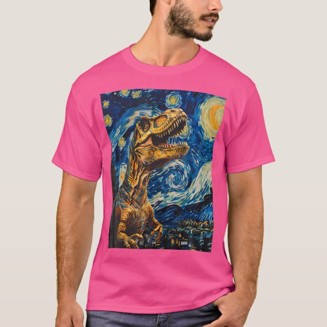 T-shirt Trex Dinosaur Dino - Style Van Gogh - Nuit étoilée (Devant)