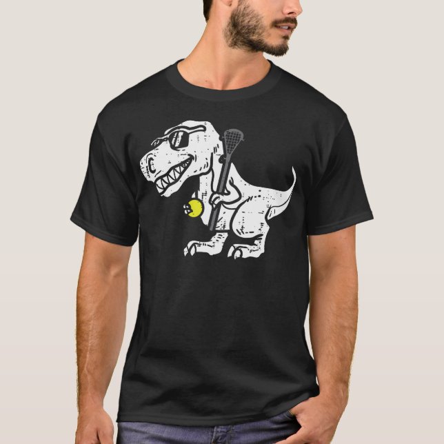 T-shirt Trex Dinosaur Lacrosse Funny Lecteur Laxie Goalie  (Devant)