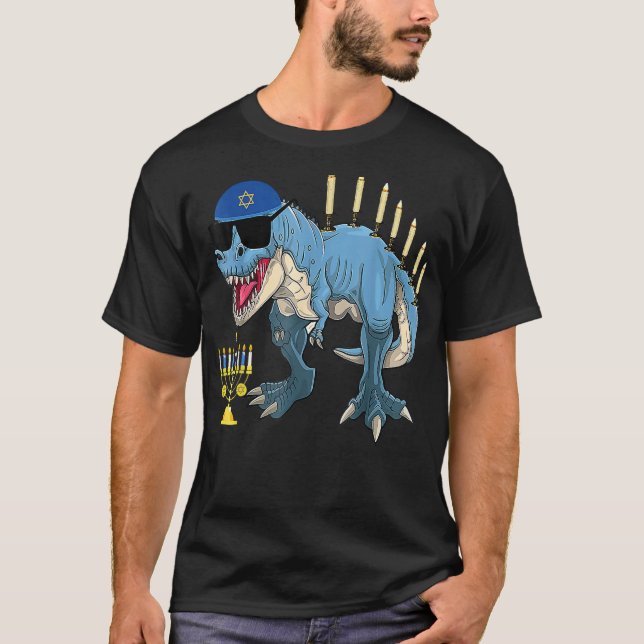 T-shirt Trex Dinosaur Menorah Hanoukka Chanukah Jewish Boy (Devant)