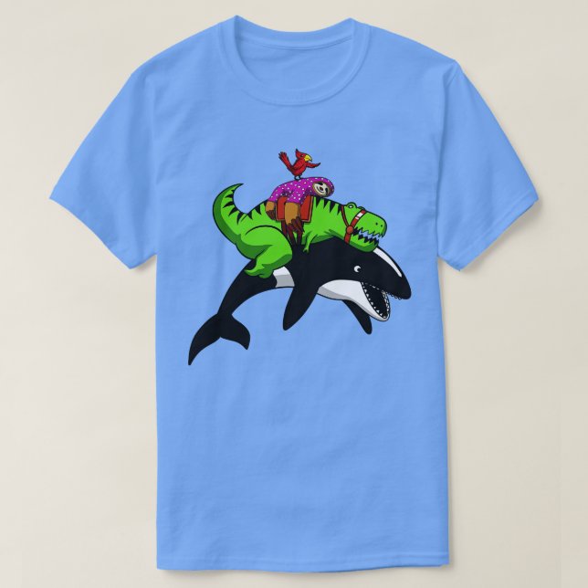 T-shirt TRex Dinosaur Sloth Riding Orca Whale (Design devant)