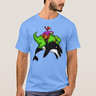 T-shirt TRex Dinosaur Sloth Riding Orca Whale