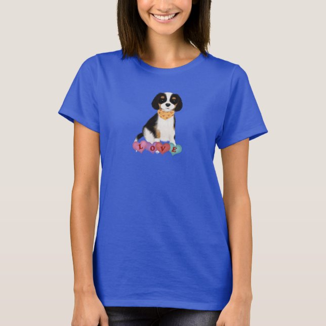 T-shirt Tri Cavalier King Charles Spaniel Valentine  (Devant)