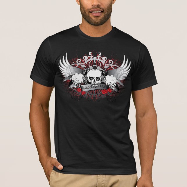 T-shirt tri crânes avec des roses (Devant)
