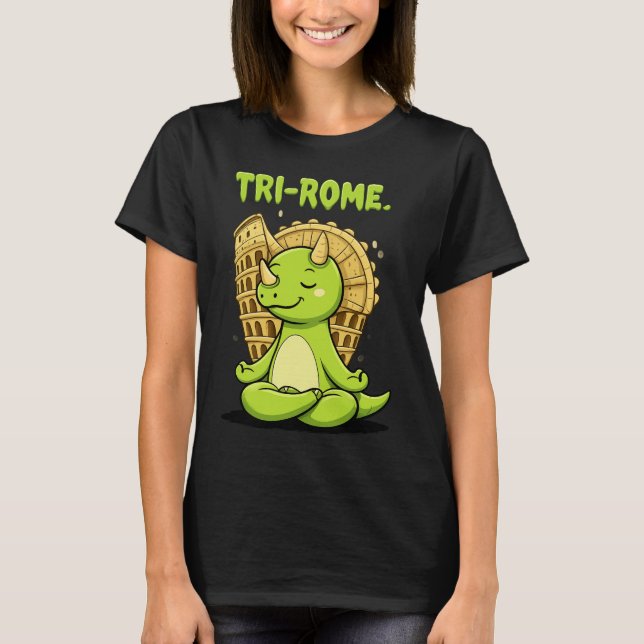 T-shirt Tri-Rome Zen Triceratops: Cute Dinosaur Yoga at th (Devant)