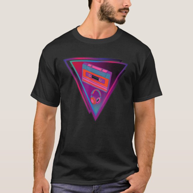 T-shirt Triangle Vaporwave Synthwave Cassete DJ Tape Headl (Devant)
