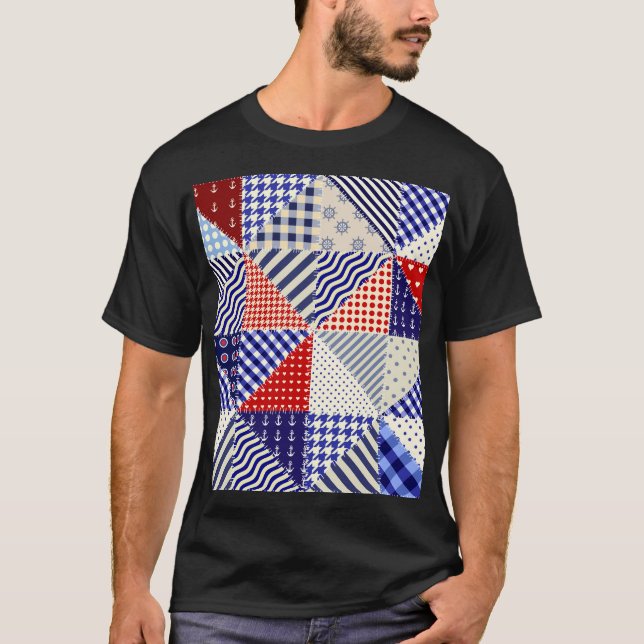 T-shirt Triangles De Patchwork Rétro Style Nautique (Devant)