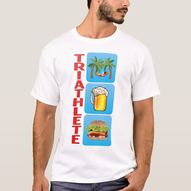 T-shirt triathlete biere hamburger dormir hamac sieste man (Devant)