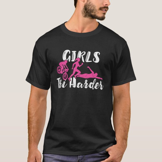 T-shirt Triathlète Filles Harder Cycle de natation Course  (Devant)
