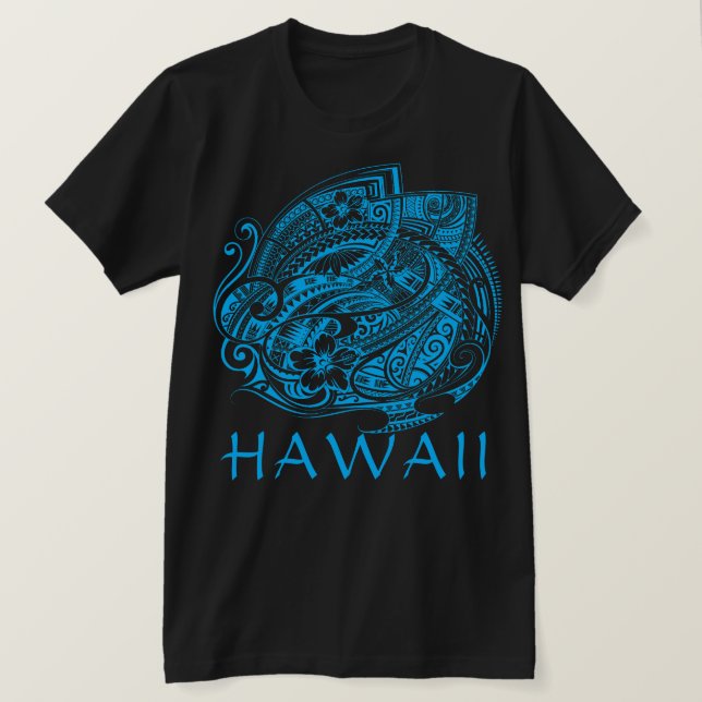 T-shirt TRIBAL HIBISICUS POLYNÉSIEN HAWAII LtBlue (Design devant)