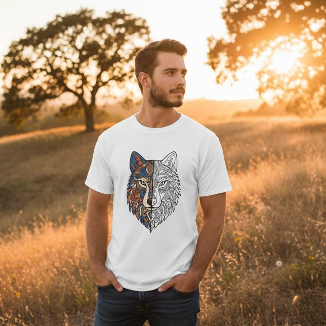 T-shirt Tribal Mandala Wolf Head Unique Spirit Animal (Créateur téléchargé)