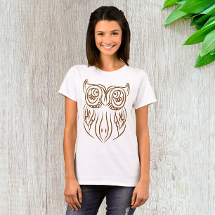 T-shirt Tribal Owl Line Art moderne Brown Abstrait