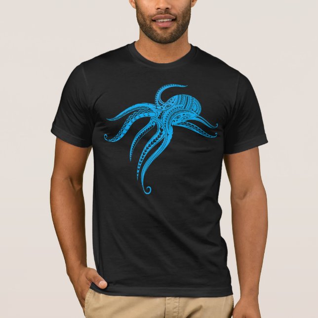 T-shirt TRIBAL POLYNÉSIEN OCTOPUS LtBlue (Devant)