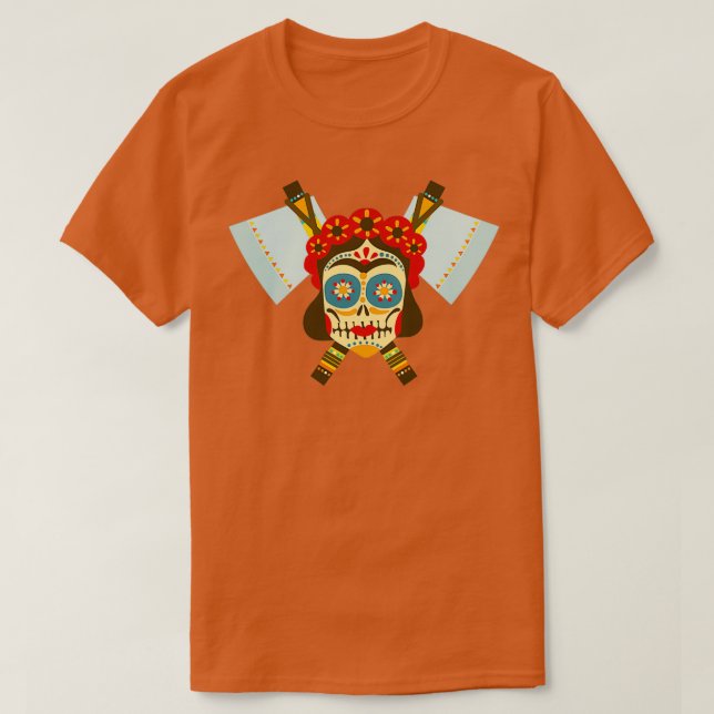 T-shirt Tribal Skull Dual Ax 16 (Design devant)