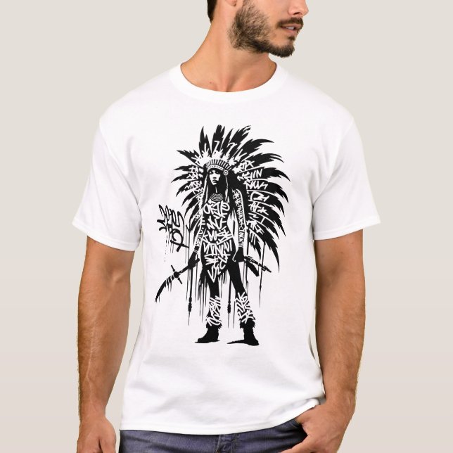 T-shirt Tribal Urban Shaman Graffiti T-Shirt. Street Art. (Devant)