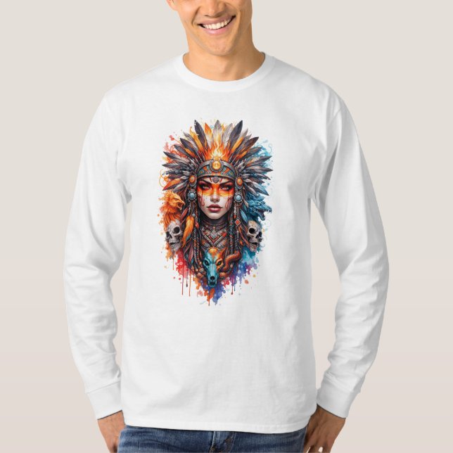 T-shirt Tribal Warrior Queen Art – Fantasy Headdress Skull (Devant)