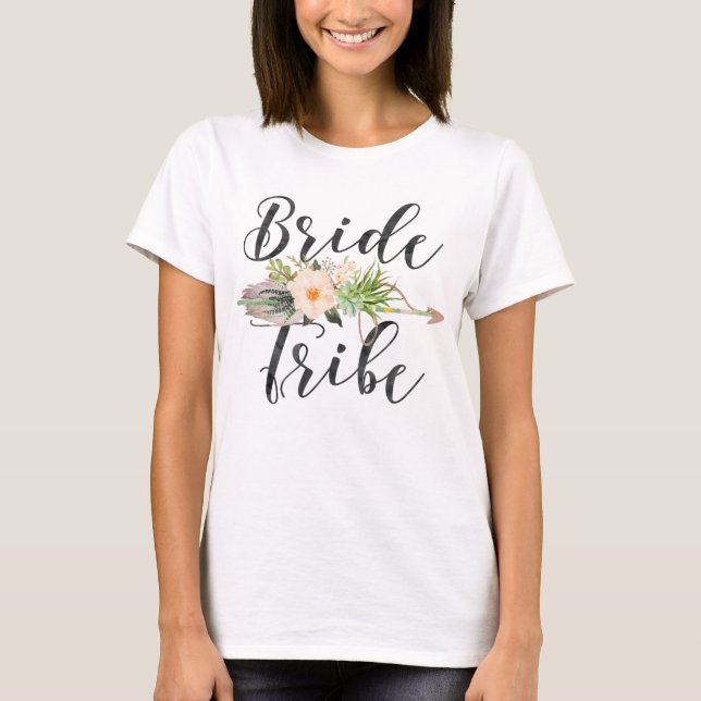 T-shirt Tribe de mariée | Flèche Plumes, Flèche Florale (Devant)