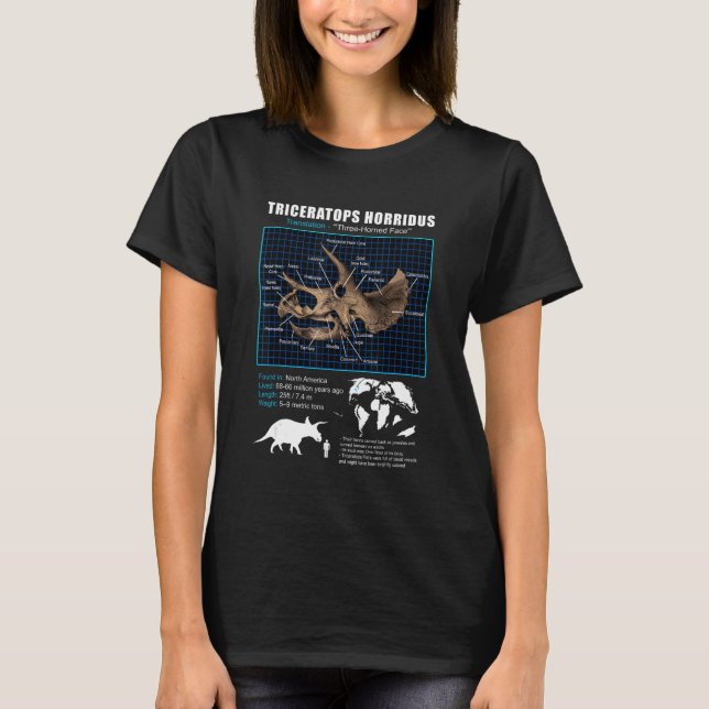 T-shirt Tricératops Anatomie du crâne (Devant)