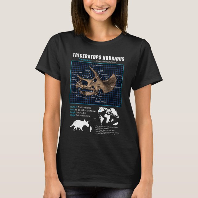 T-shirt Tricératops Anatomie du crâne (Devant)