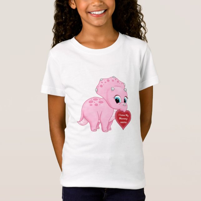 T-Shirt Tricératops Bébé Rose Cute Aime Mon Coeur De Maman (Devant)