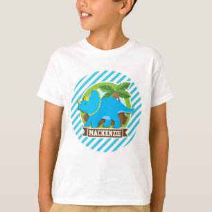 T-shirt Tricératops Dinosaur ; Grandes Bleues Et Blances C