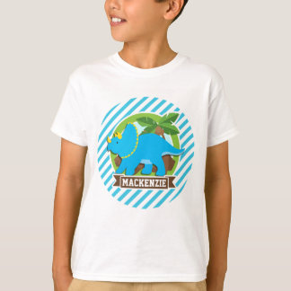 T-shirt Tricératops Dinosaur ; Grandes Bleues Et Blances C