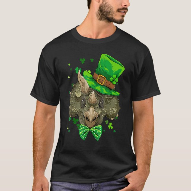T-shirt Triceratops Dinosaur St Patrick's Day Leprechaun S (Devant)