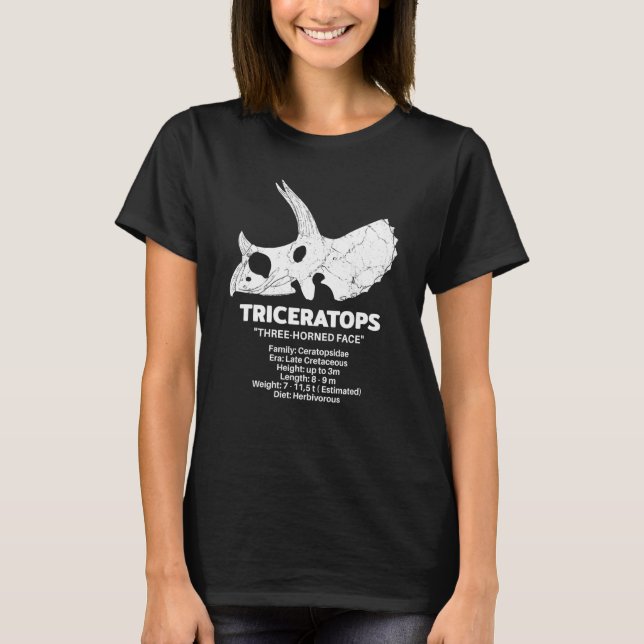 T-shirt Triceratops Fossil Skull Dinosaur Fact Sheet (Devant)
