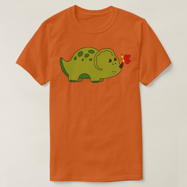 T-shirt Tricératops Vert Cute Dinosaure Avec Petit Beurre (Design devant)
