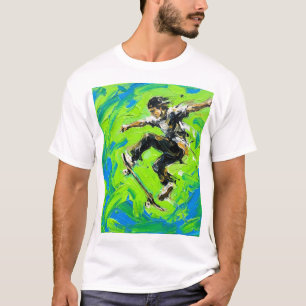 T-shirt Trick en plein vol – Skate Pulse en mouvement