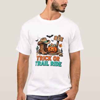 T-shirt Trick or Randonnée Funny Halloween Cheval