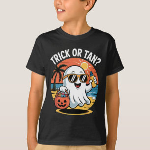 T-shirt Trick Or Tan Drôle Halloween Mignon Fantôme Plage