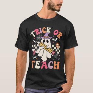 T-shirt Trick Or Teach Groovy Prof Halloween Rétro Floral