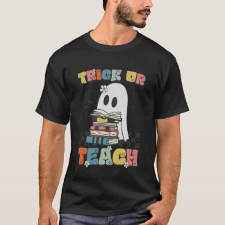T-shirt Trick Or Teach Groovy Teacher Halloween Retro Flor