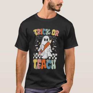 T-shirt Trick Or Teach Groovy Teacher Halloween Retro Flor