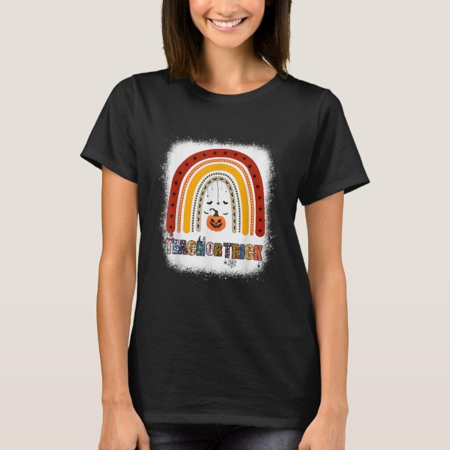 T-shirt Trick Or Teach Leopard Rainbow Teacher Halloween C (Devant)