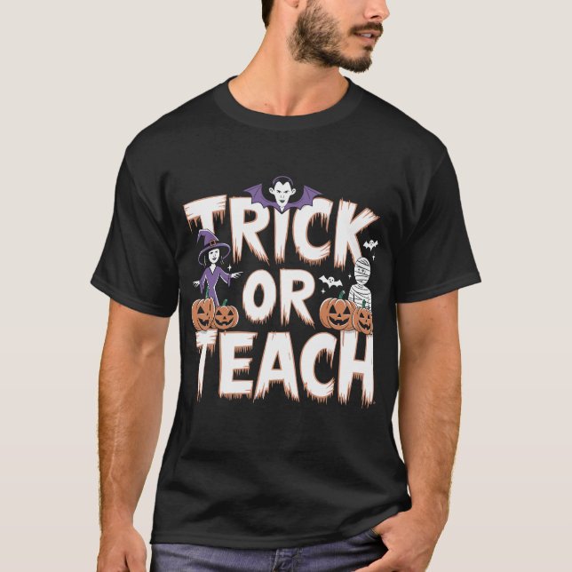 T-shirt Trick Or Teach Prof Groovy Halloween Rétro (Devant)