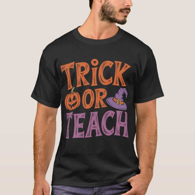 T-shirt Trick Or Teach Prof Groovy Halloween Rétro (Devant)