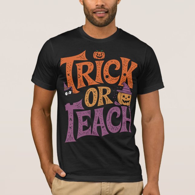 T-shirt Trick Or Teach Prof Groovy Halloween Rétro (Devant)