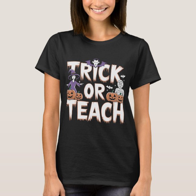 T-shirt Trick Or Teach Prof Groovy Halloween Rétro (Devant)