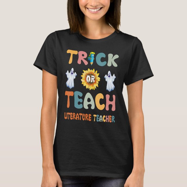 T-shirt Trick Or Teach Spooky Season Cute Ghost Literature (Devant)