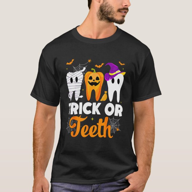 T-shirt Trick Or Teeth Halloween Dentiste (Devant)