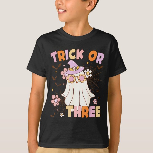 T-shirt Trick Or Three Fantômes Mignons Groovy 3ème Annive (Devant)