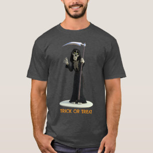 T-shirt Trick or Treat. Grim Reaper de dessin animé